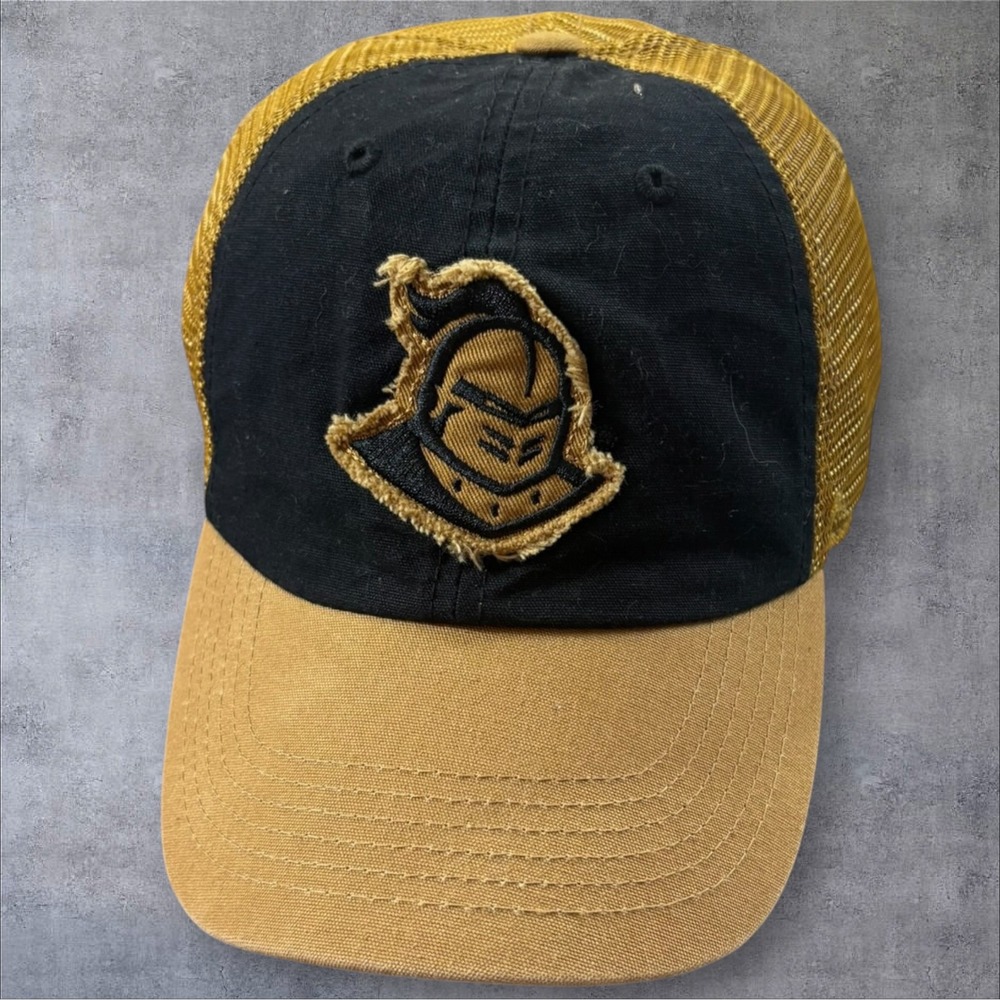 Captivating Headwear Knight Patch Mesh Trucker Hat Black Gold Snapback OSFM